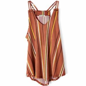 Lavish Striped Sleeveless Tank Top Boho Flowy Pink Size S